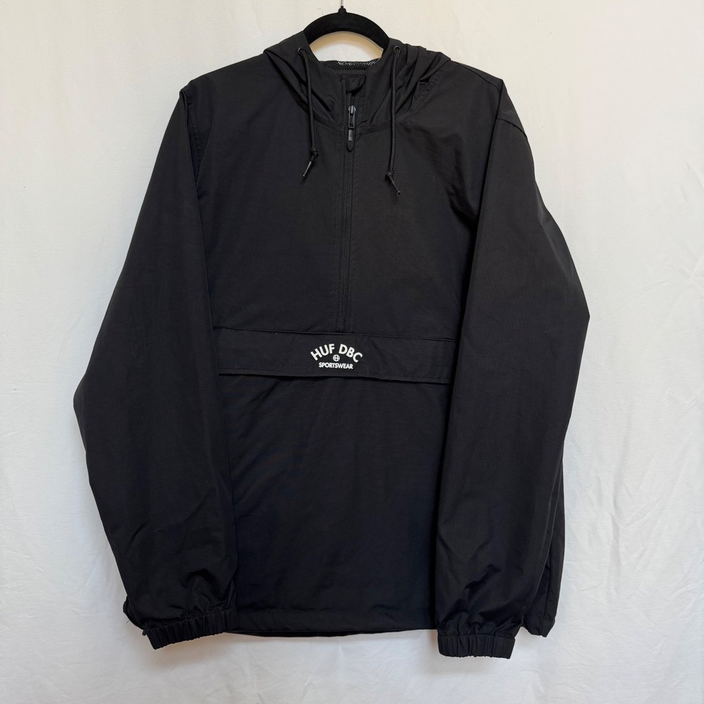 HUF Sportswear Black Half Zip Anorak Windbreaker Streetwear Jacket M Med